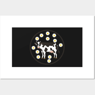 Cow With Daisy Magnets stickers Posters and Art